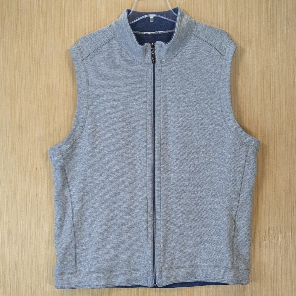 Tommy Bahama Mens Gray Full Zip Vest Cotton Tencel Marl Mock Neck Heathered XXL